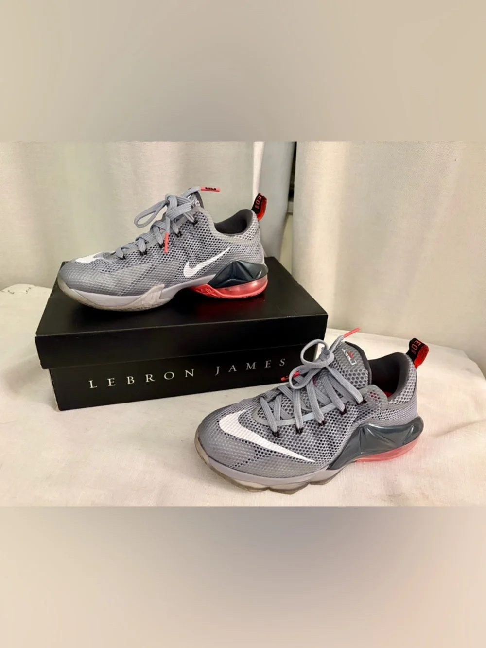 Nike LeBron XII Low GS Grey Orange Athletic Sneakers 5Y EUC w/ Box